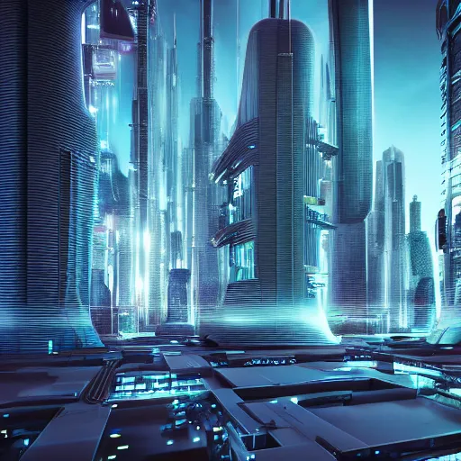 Prompt: Futuristic Cyber City Landscape, Unsplash, Shutterstock, Photorealism