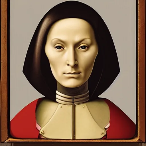 Prompt: a portrait of a female android by antonello da messina