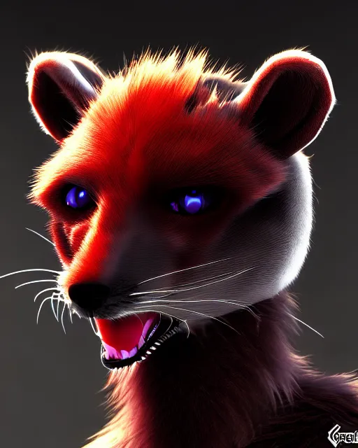 Image similar to furry - male - red - black - weasel - necromancer - fursona uhd ue 5 visual novel pc game expressions, photorealistic