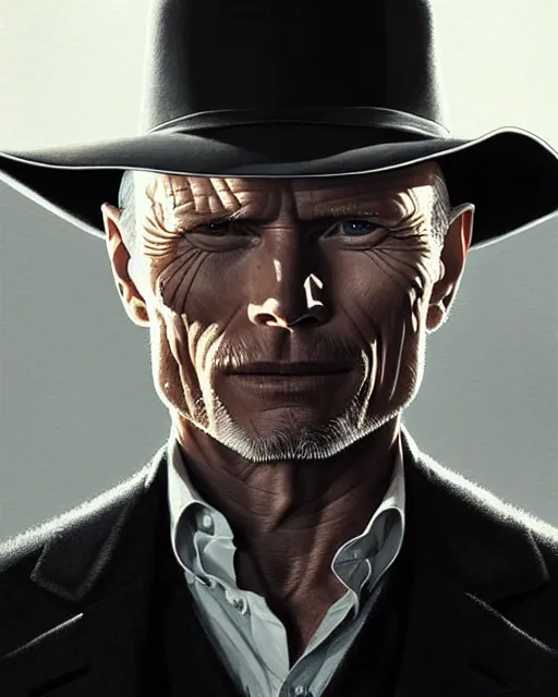 Image similar to ed harris ( westworld ) portrait, intricate westworld designs, elegant, highly detailed, sharp focus, art by artgerm and greg rutkowski and wlop