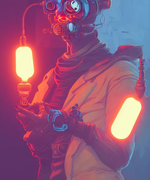 Prompt: a portrait of a cyberpunk chicken holding a light bulb, fantasy, elegant, digital painting, artstation, concept art, matte, sharp focus, illustration, art by josan gonzalez