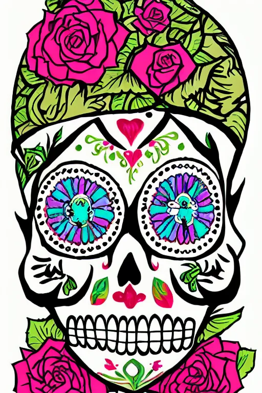 Image similar to Illustration of a sugar skull day of the dead girl, art by kate beaton