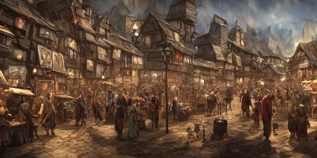 Image similar to a busy marketplace full of merchants in an old medieval town, fantasy apocalypse, digital art, 4 k,