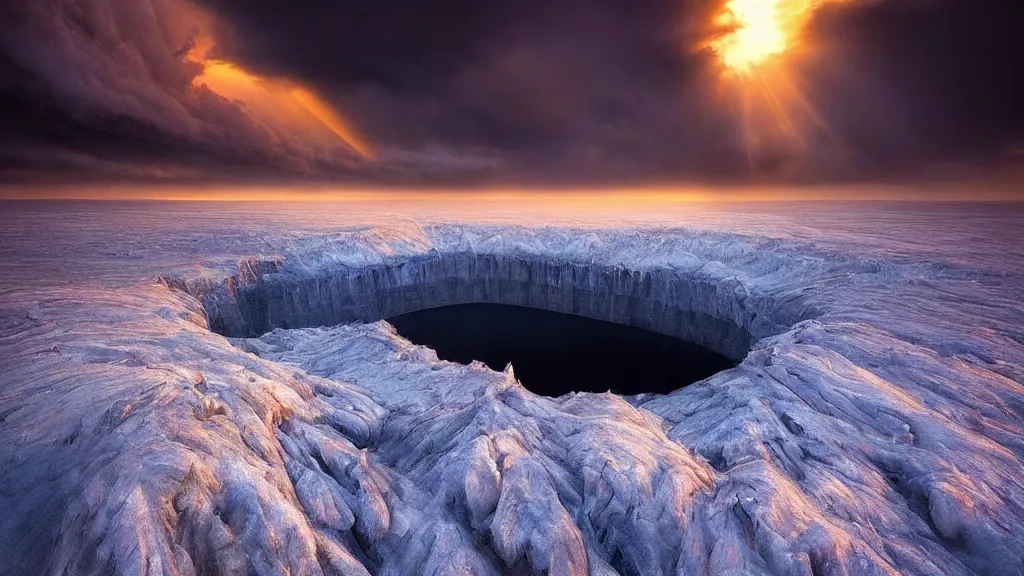 Image similar to amazing landscape photo of nuclear wintre by marc adamus, beautiful dramatic lighting