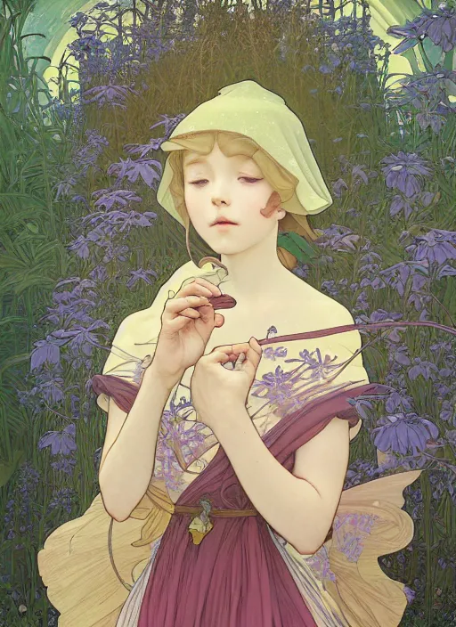 Image similar to a girl staring at the stars in her backyard, path traced, highly detailed, high quality, digital painting, by studio ghibli and alphonse mucha, leesha hannigan, hidari, art nouveau, chiho aoshima, posuka demizu