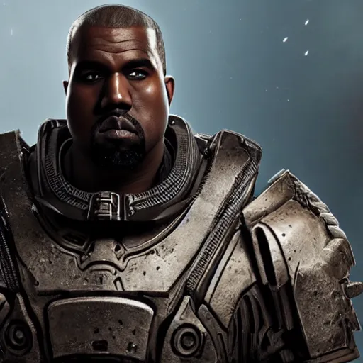 Prompt: Kanye West as the emperor of humanity from warhammer 40k in Gears of War, warzone, battle, splash art, movie still, cinematic lighting, detailed face, face, dramatic, octane render, long lens, shallow depth of field, bokeh, anamorphic lens flare, 8k, hyper detailed, 35mm film grain