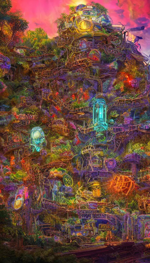 Image similar to a beautiful hyperdetailed highly detailed nature shrine by denise scott brown, thermal vision neon signs nature elysian forest universe cgsociety apocalyptic tron wilderness synthwave alien extraterrestial steampunk earth gem uv light cyberpunk crystal meadow azeroth san andreas tokyo liberty city, archdaily, wallpaper, highly detailed, trending on artstation.