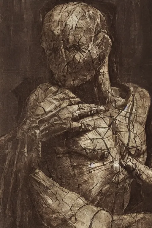 Prompt: tobey maguire as a rough old man in a spider - man suit by leonardo da vinci, very detailed, photograph, realistic