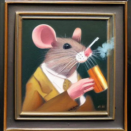 Prompt: a mouse smoking a cigarette, oil painting