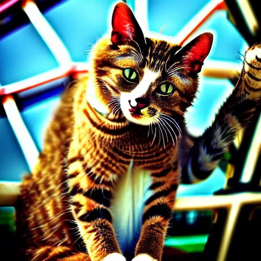 Image similar to !!! cat!!!, ( ferris wheel ), feline, sitting, riding, award winning photo