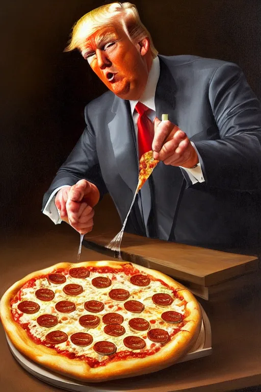 Image similar to trump making a pizza oil on canvas, intricate, portrait, 8 k highly professionally detailed, hdr, cgsociety