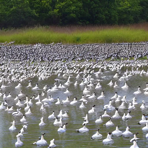 Prompt: several hundred geese