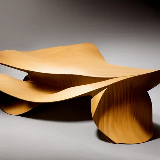 Image similar to futuristic wood table by frank gehry