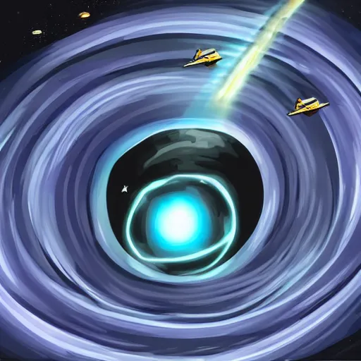 Image similar to spaceship falling into black hole, fantasy