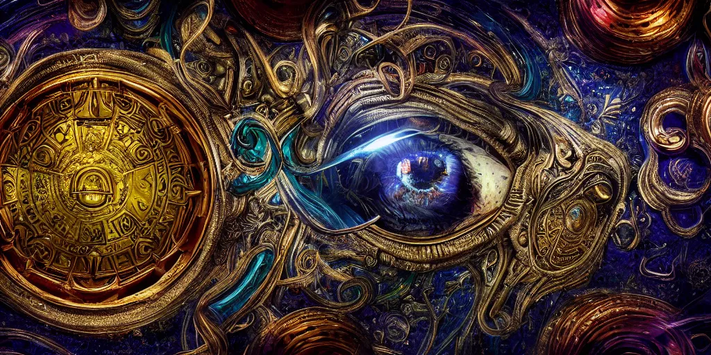 Prompt: symbolism, chaos , consciousness, illusion , beautiful, random metallic colors, organism, divine, static, fluid , breathe, mythological, legends, dreams , nightmare, pantheon, void , abyss , cinematic lighting , cinematic mood, very detailed, 8k, high resolution, photorealism, wide angle, cinematic atmosphere, elaborate, highly detailed, ornate, shiny, dramatic lighting, realistic,octane render,-H 1024