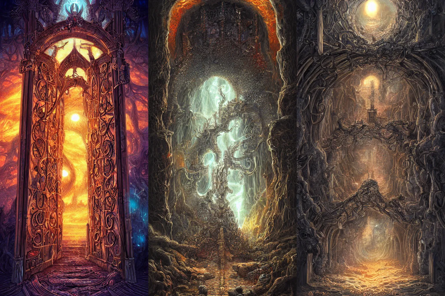 Prompt: the gate to the eternal kingdom of brains, fantasy, digital art, hd, detailed.