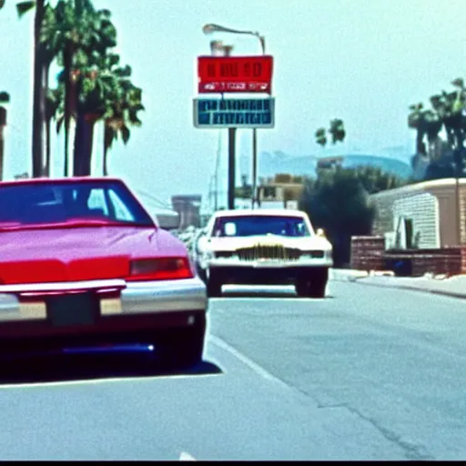 Image similar to Film still of 'Los Angeles Vice Squad' (1990). Epic car chase scene. Sigma 85mm f/1.4