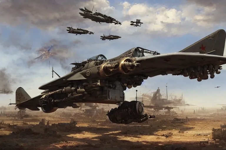 Image similar to A steampunk A10 fairchild republic warthog a close support fighter plane shooting it's gatling gun, mattepainting by Greg Rutkowski Raphael Lacoste and John Berkey, realistic, raytracing, trending on Artstation