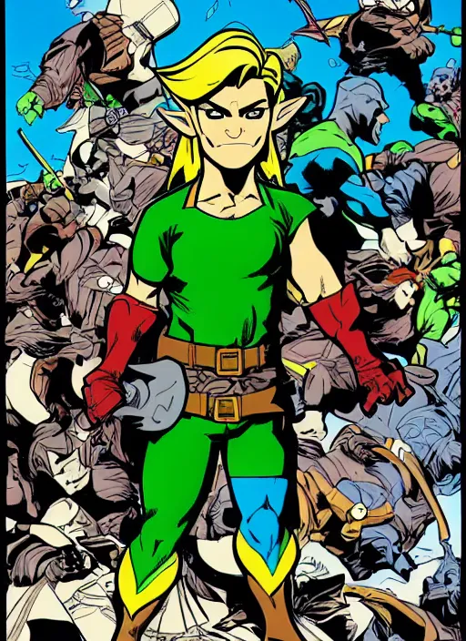 Prompt: link in the comic book style by ed mcguinness, masterpiece ink illustration,