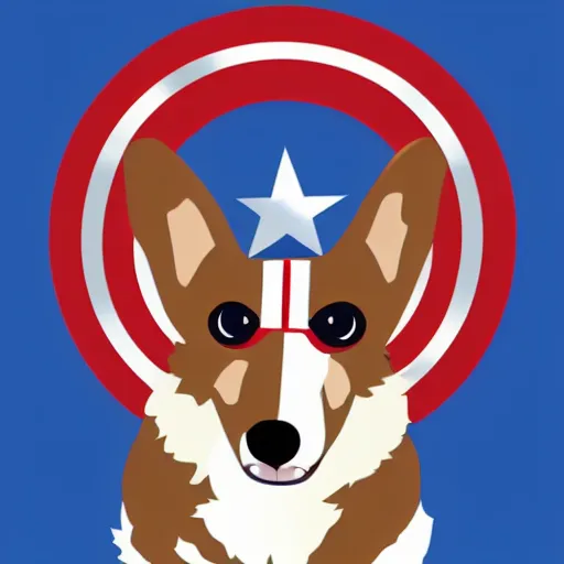 Prompt: cute corgi dressed as captain america, vector art