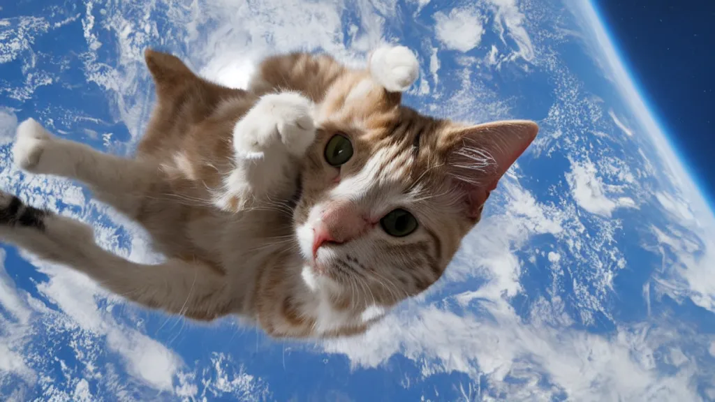 Image similar to Photo of a cat floating inside the ISS