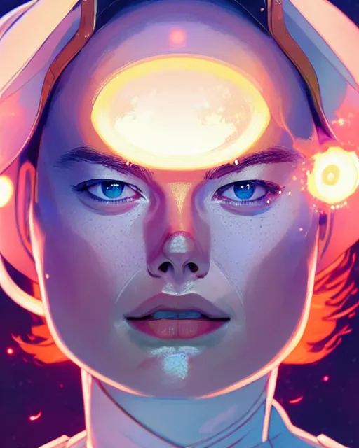 Image similar to azctec astronaut, margot robbie, detailed perfect face, exquisite details, fire magic, mid view, design on a white background, by studio muti, greg rutkowski makoto shinkai takashi takeuchi studio ghibli