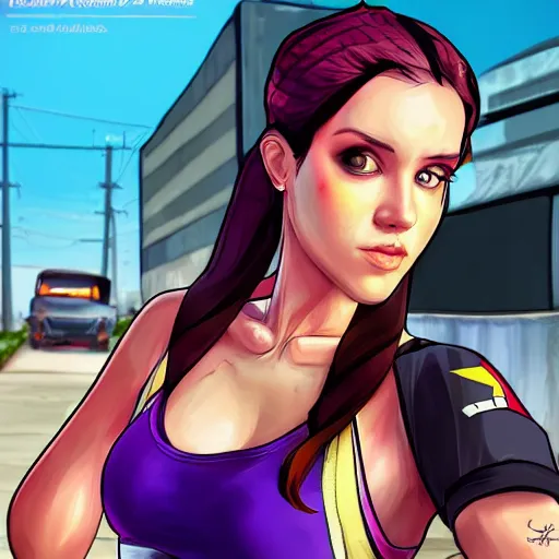 Prompt: amouranth in the style of gta san andreas, in the style of artgerm, rossdraws