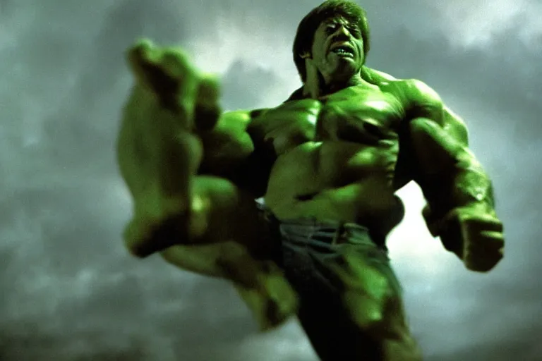 Image similar to chuck norris as the hulk, cinematic, movie still, dramatic lighting, by bill henson, 1 6 : 9 ratio