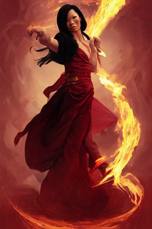 Prompt: lucy liu as azula firebender, dramatic backlighting, autochrome, high contrast, highly detailed, sharp focus, digital painting, concept art, illustration, filmpunk , trending on artstation, art by greg rutkowski and greg hildebrandt, composition by alphonse mucha