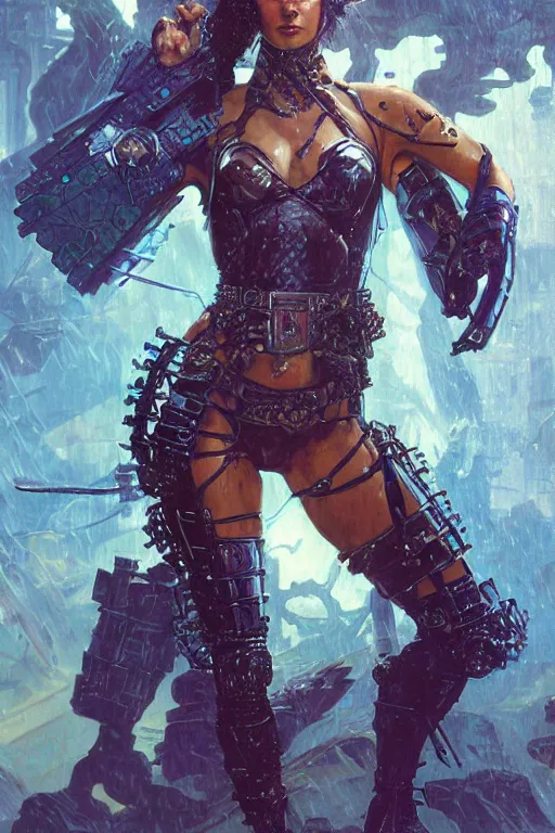 Prompt: portrait of a cyberpunk ninja woman wearing a warrior armor, emerging from the water, fantasy, regal, fractal crystal, fractal gems, by stanley artgerm lau, greg rutkowski, thomas kindkade, alphonse mucha, loish, norman rockwell.
