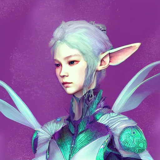 Prompt: highly detailed digital painting of Hunter Schafer as Jules as a fairy elf, intricate, elegant, smooth, sharp focus, in the style of Nixri Yoji Shinkawa and Stina Persson