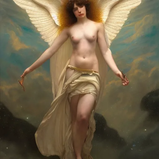 Image similar to highly detailed oil painting | very intricate | cinematic lighting | award - winning | the beautiful angel jupiter wearing a lapis lazuli toga | by roberto ferri, by tom bagshaw, by j. c. leyendecker and klimt, beautiful cinematic light, american romanticism, by austin osman spare, artstation, cgsociety, official art, octane