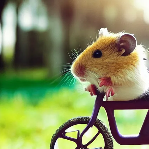 Prompt: hamster riding a bike