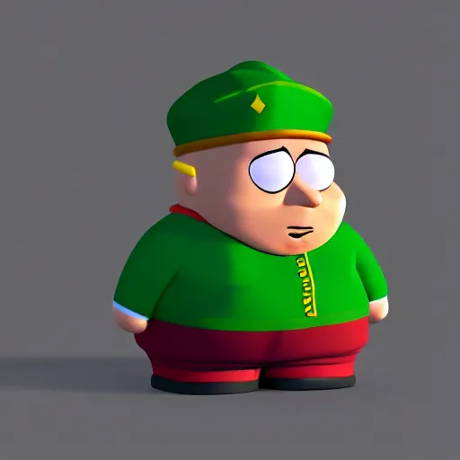 Prompt: eric cartman, low - poly 3 d model, rendered in octane, ambient occlusion