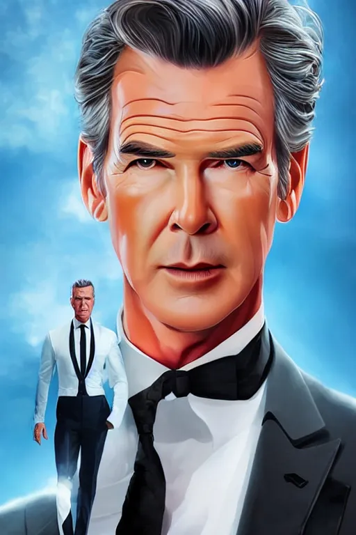 Image similar to Pierce Brosnan as James Bond, digital art by Artgerm and beeple and WLOP