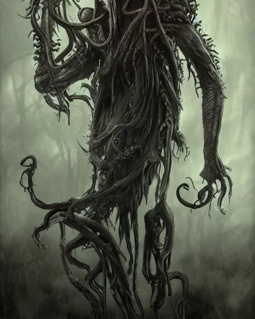 Prompt: a wendigo with gasmask old man | | elderly - face, wrinkled face, realistic shaded perfect face, fine details. anime. tentacles, cthulu, eldritch abomination, dunwitch horror, realistic shaded lighting poster by greg rutkowski, magali villeneuve, artgerm, jeremy lipkin and michael garmash and rob rey