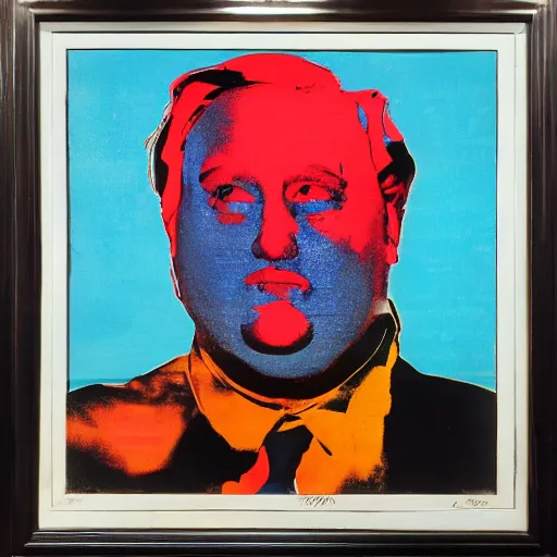 Image similar to portrait of fat man by andy warhol