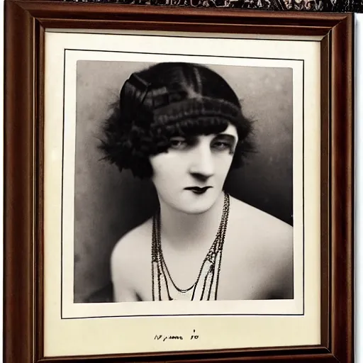 Prompt: photograph of a woman wearing flapper fashion, 1 9 1 0's, looking at the camera, aesthetic, elaborate, intricate, highly detailed, detailed face, photorealism, smooth, sharp focus, rim light, 8 k, art by man ray,