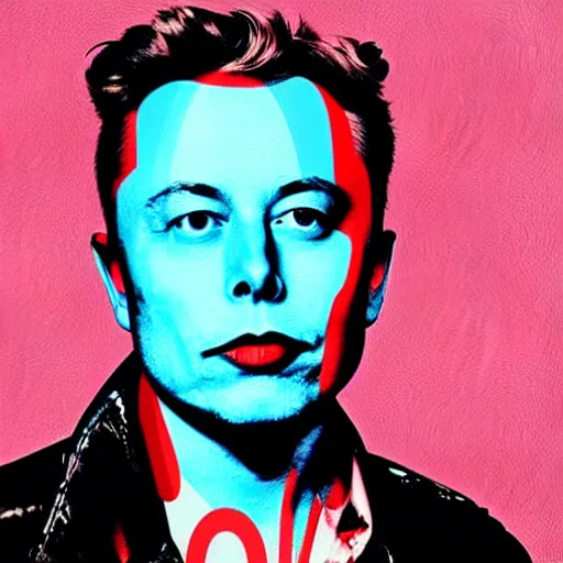 Prompt: the portrait sorrow and melancholic elon musk, colorful pop art, modern art, by andy warhol