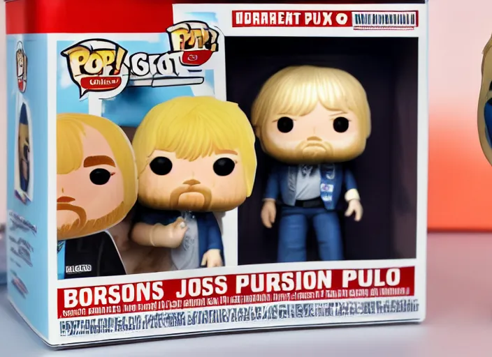 Prompt: product still of Boris Johnson funko pop with box, 85mm f1.8