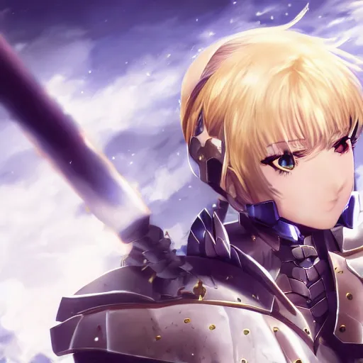 Image similar to beautiful closeup of saber from fate / stay night, with armour from lancer, high details, high resolution, kantai collection style, noise filtered, artstation, kantai collection arcade, 4 k, highly detailed, high quality