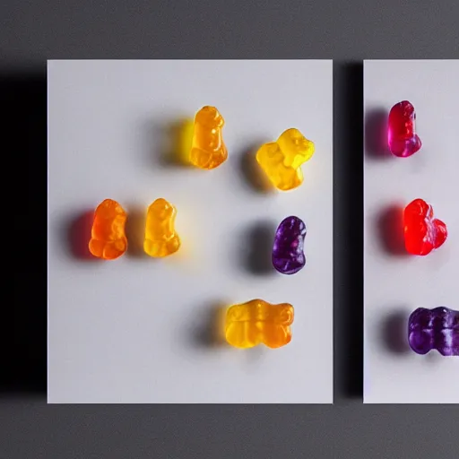Prompt: original design concept of a minimalist packaging for gummy bears, studio lighting, minimalist style