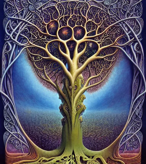 Image similar to tree of life by roger dean and andrew ferez, art forms of nature by ernst haeckel, divine chaos engine, symbolist, visionary, art nouveau, botanical fractal structures, organic, detailed, realistic, surreality