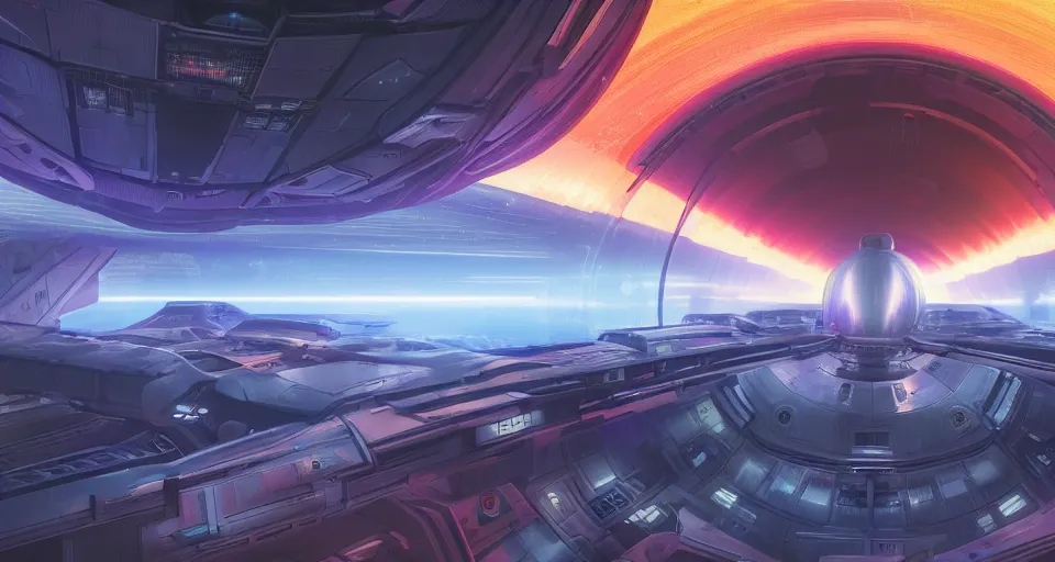 Prompt: interior of retro futuristic starship reactor core, ilm, beeple, star citizen halo, mass effect, 2001 space odyssey, elysium, warm saturated colours, atmospheric perspective, dramatic sunset, volumetric light scattering, dustlight, god rays, dust