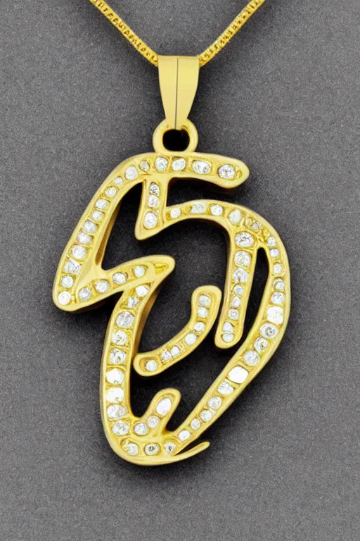 Image similar to gold letter g pendant with colored diamonds and in a hip hop font style
