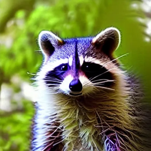 Image similar to a portrait photo of a beautiful racoon planning a party