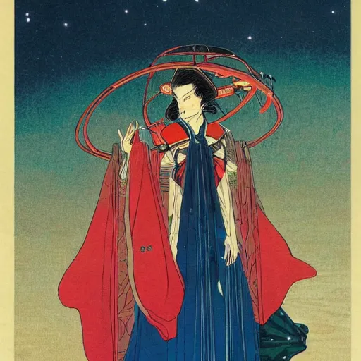 Image similar to a stunning portrait of a sci fi female oracle of flames by moebius hd wallpaper ukiyo - e oil on canvas matte illustration poster character art