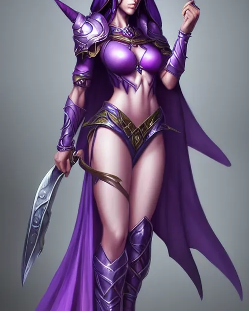 Prompt: character concepta beautiful and strong purple female warrior night elf | | cute - fine - face, pretty face, realistic shaded perfect face, fine details by stanley artgerm lau, wlop, rossdraws, james jean, andrei riabovitchev, marc simonetti, and sakimichan, trending on artstation