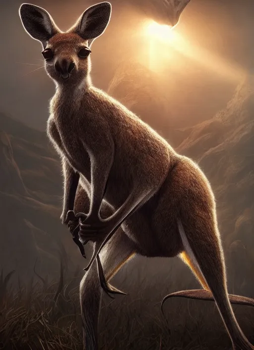 Prompt: kangaroo, ultra detailed fantasy, elden ring, realistic, dnd character portrait, full body, dnd, rpg, lotr game design fanart by concept art, behance hd, artstation, deviantart, global illumination radiating a glowing aura global illumination ray tracing hdr render in unreal engine 5