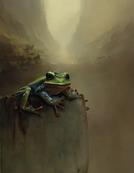 Prompt: a frog apocalipsis by Ruan Jia, oil on canvas, artstation, dramatic scenery, masterpiece, aesthetic